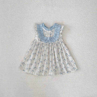 半袖ロンパース dress / 73cm 6-9M ベビーロンパース/キッズワンピース フリル 半袖 たんぽぽプリント リンクコーデ 姉妹 お揃いコーデ【mh0005392】