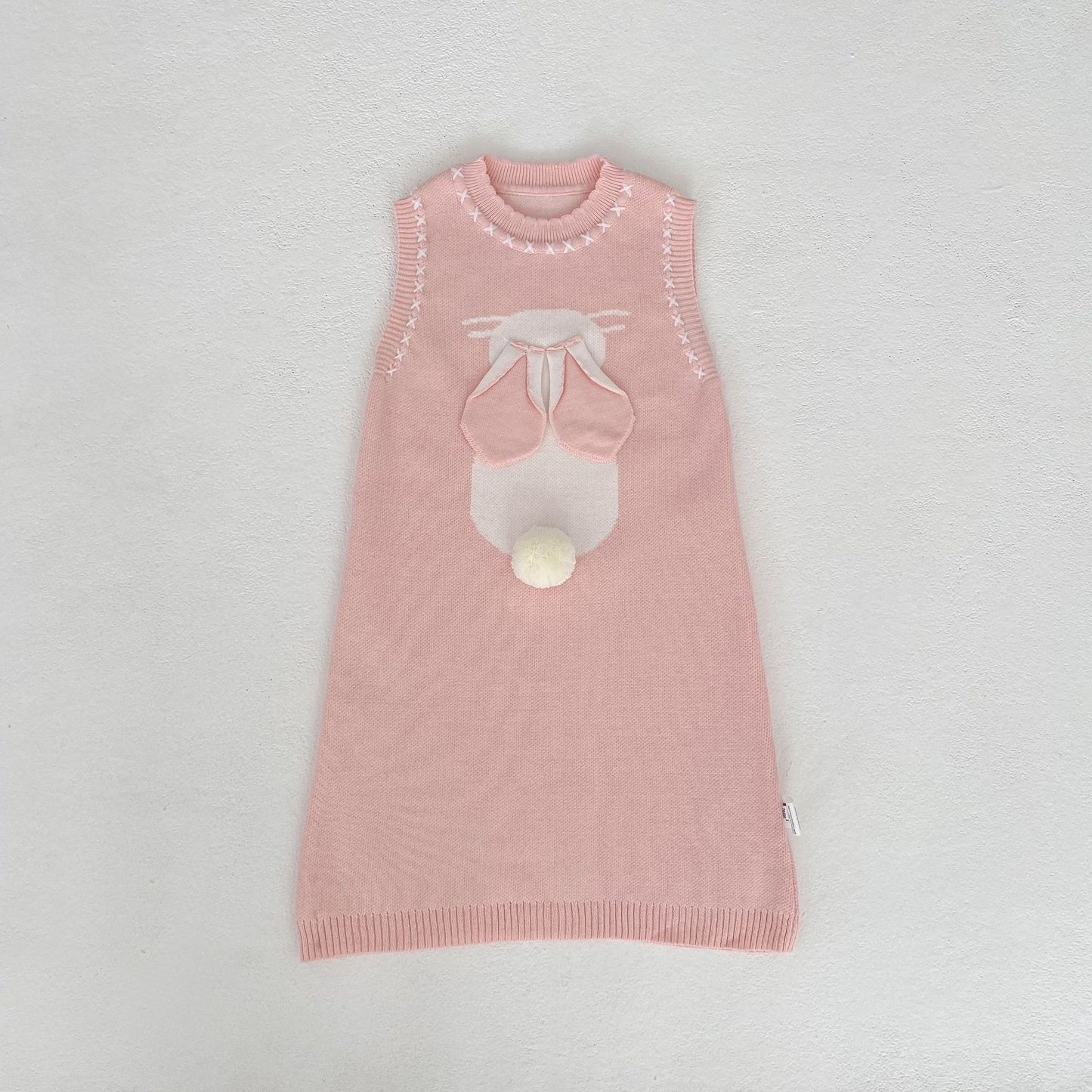 ノースリーブロンパース Dress / 80cm 3D Bunny Knit Vest & Romper Set 立体 うさぎ ニット ベスト ロンパース【mh0012169】
