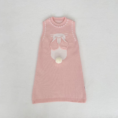 ノースリーブロンパース Dress / 80cm 3D Bunny Knit Vest & Romper Set 立体 うさぎ ニット ベスト ロンパース【mh0012169】