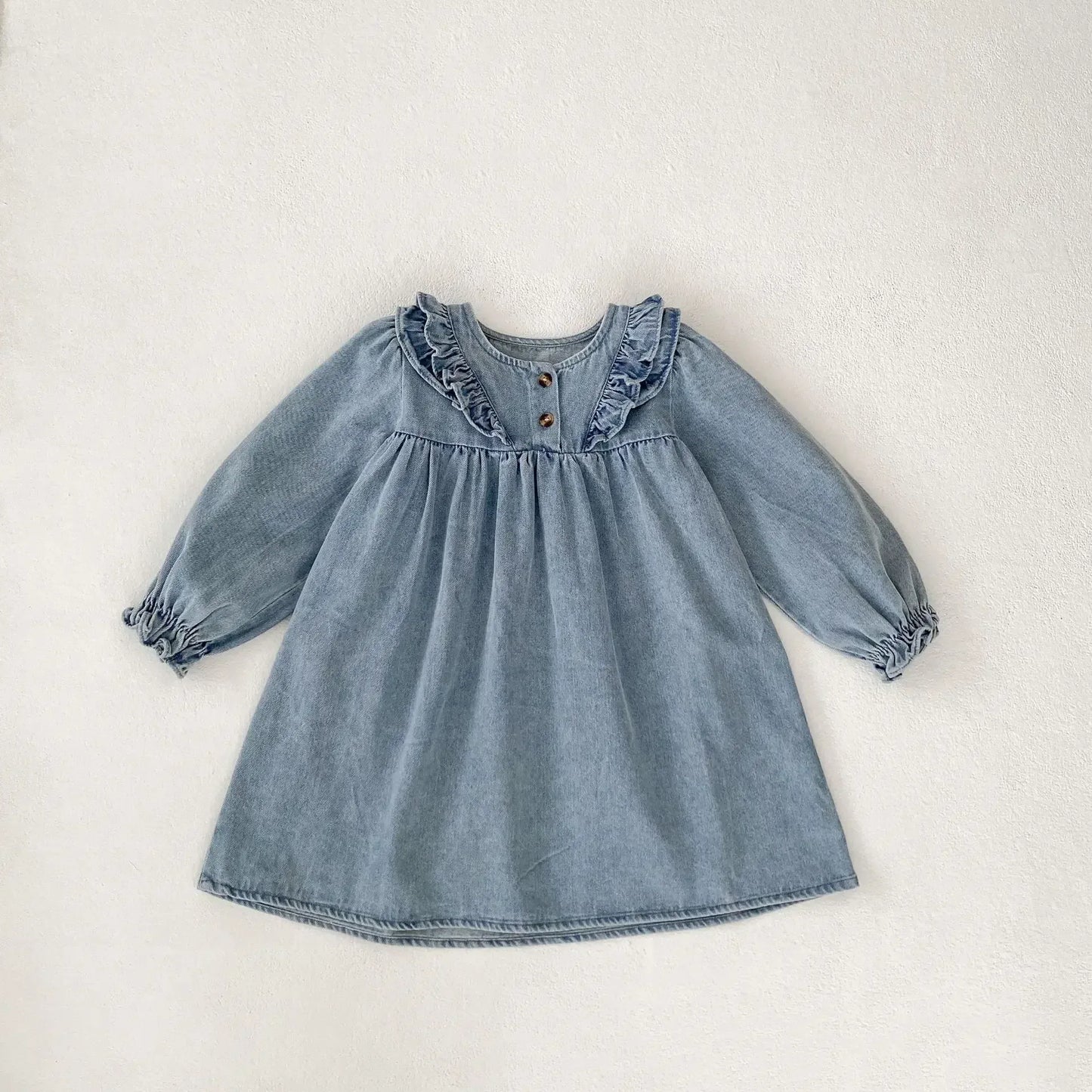 長袖ワンピース dress / 90cm 1-2y ベビーロンパース/キッズワンピース フリルデニム長袖ボディスーツ/長袖ワンピース リンクコーデ 姉妹 お揃いコーデ【mh0007104】