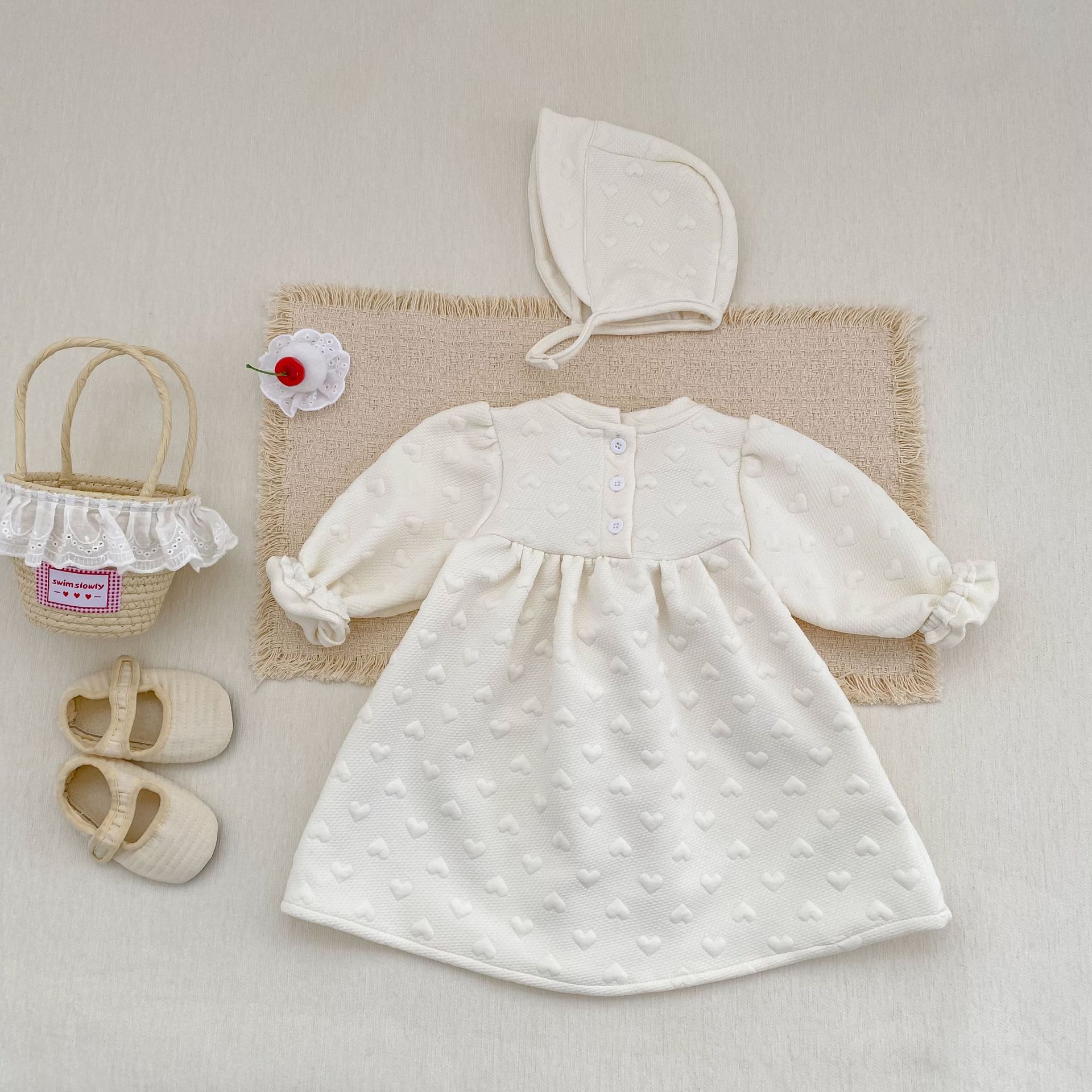 長袖ワンピース Embossed Heart Jacquard Dress エンボスハート ジャガード ワンピース【mh0012175】