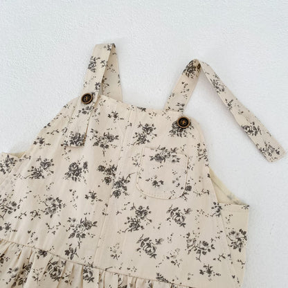 ノースリーブワンピース Floral Print Suspender Dress 花柄 サスペンダー ドレス ワンピース【mh0012165】