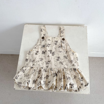 ノースリーブワンピース Floral Print Suspender Dress 花柄 サスペンダー ドレス ワンピース【mh0012165】