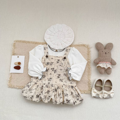ノースリーブワンピース Floral Print Suspender Dress 花柄 サスペンダー ドレス ワンピース【mh0012165】