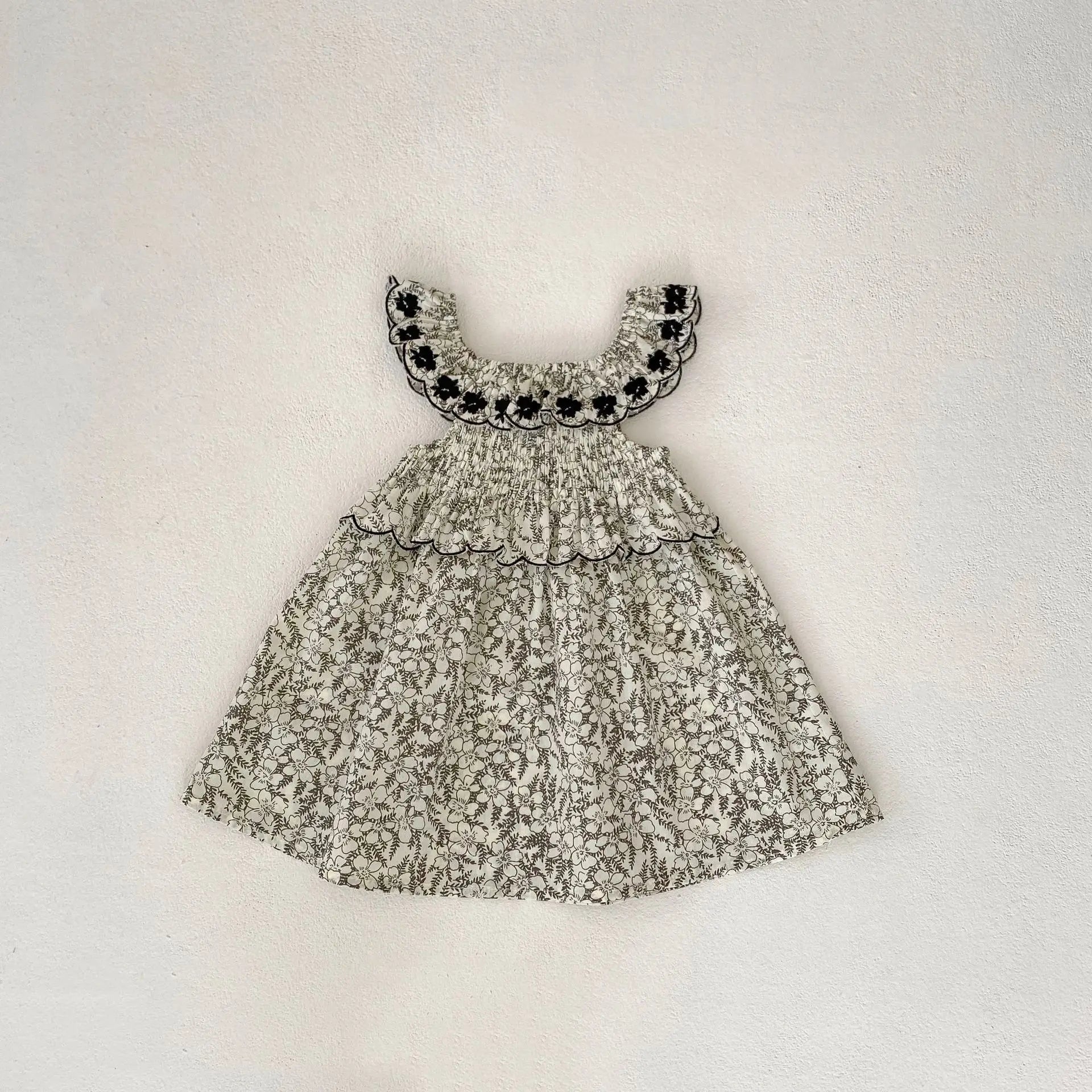 ノースリーブワンピース Flower / 73cm 6-9M ベビーキッズワンピース サンドレス サマードレス ノースリーブ フラワー花柄刺繍 リゾート【mh0005103】