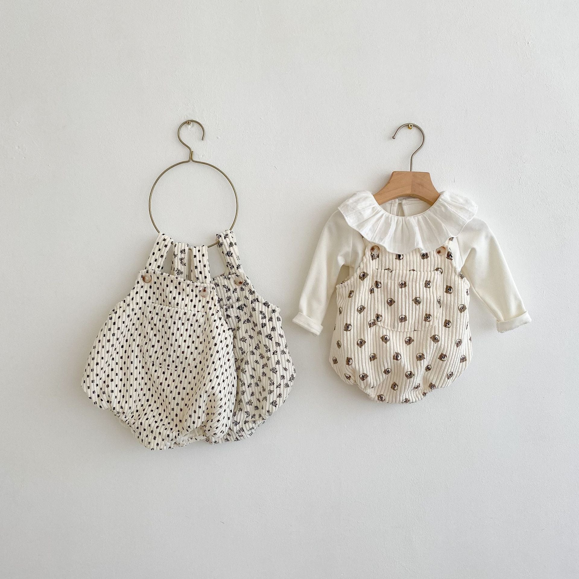 ノースリーブロンパース Flower Print Corduroy Jumpsuit フラワー コーデュロイ ロンパース【mh0011991】