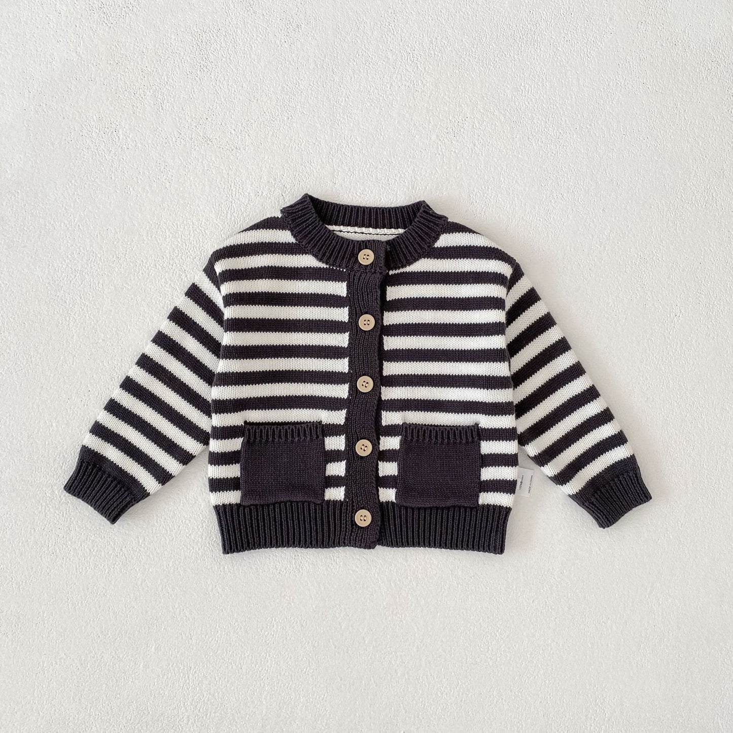カーディガン・パーカー Gray / 66cm Striped Knitted Cardigan ボーダー ニット カーディガン【mh0012183】