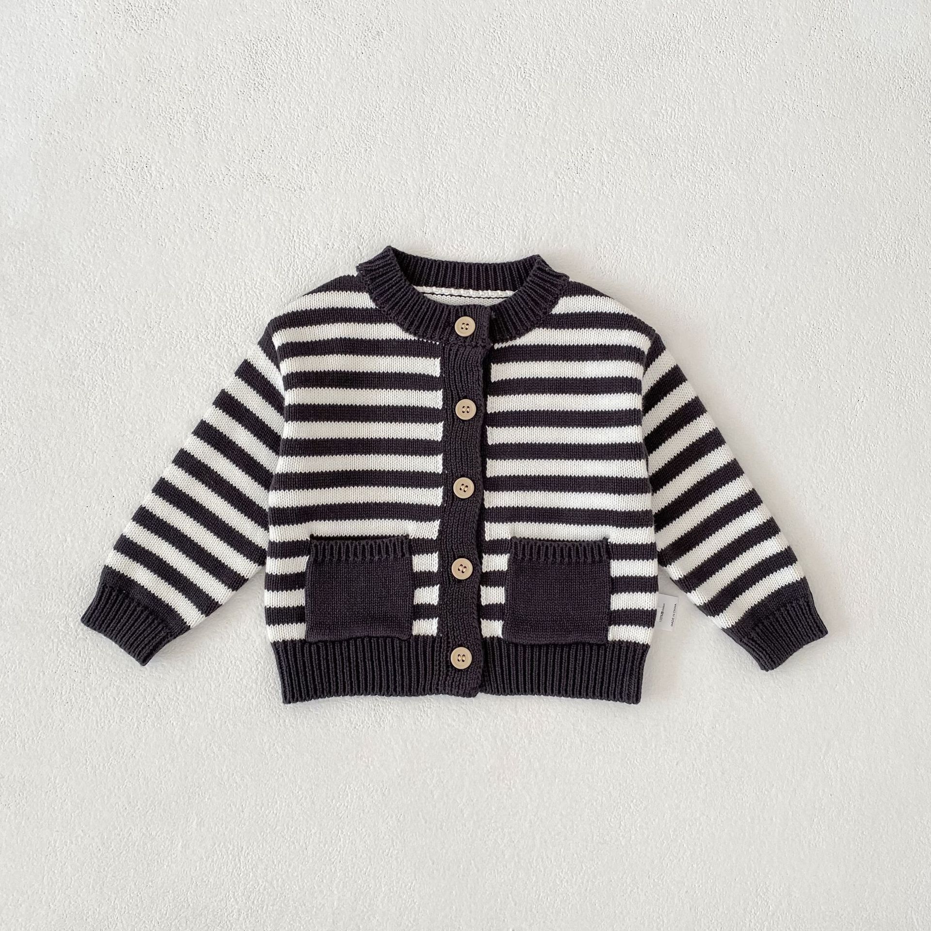 カーディガン・パーカー Gray / 66cm Striped Knitted Cardigan ボーダー ニット カーディガン【mh0012183】