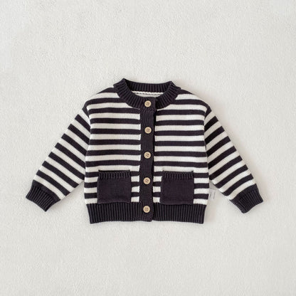 カーディガン・パーカー Gray / 66cm Striped Knitted Cardigan ボーダー ニット カーディガン【mh0012183】