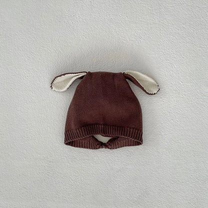 長袖ロンパース hat / 66cm ベビーロンパース 長袖ニットボディスーツ 鹿バンビ柄 耳付きニット帽 ボンネット【mh0004101】