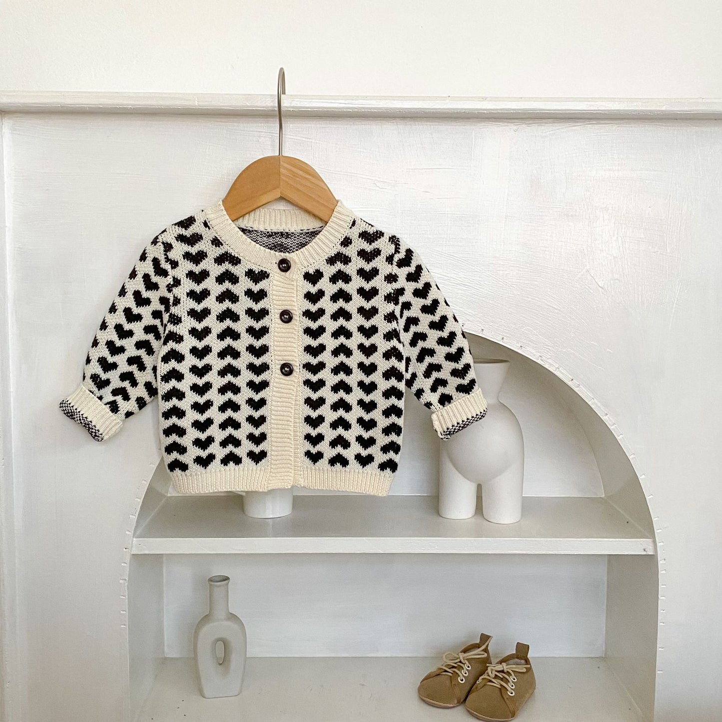 カーディガン・パーカー Heart Jacquard Knitted Cardigan ハート ジャガード ニット カーディガン【mh0012167】