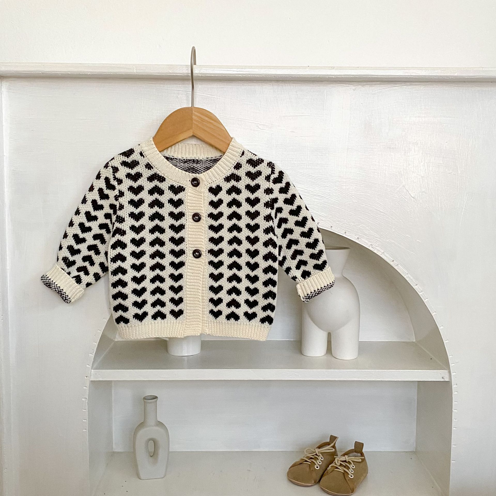 カーディガン・パーカー Heart Jacquard Knitted Cardigan ハート ジャガード ニット カーディガン【mh0012167】