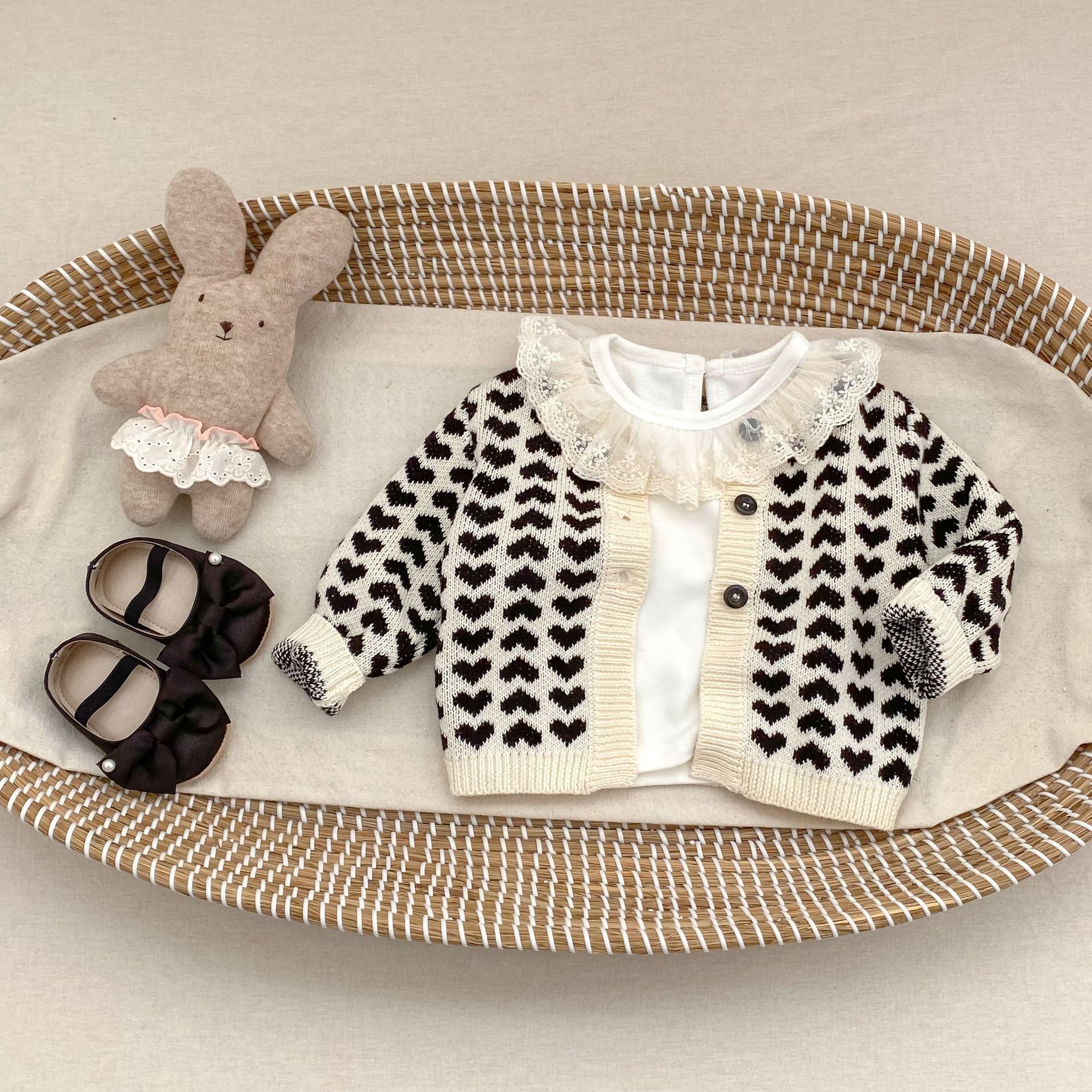 カーディガン・パーカー Heart Jacquard Knitted Cardigan ハート ジャガード ニット カーディガン【mh0012167】