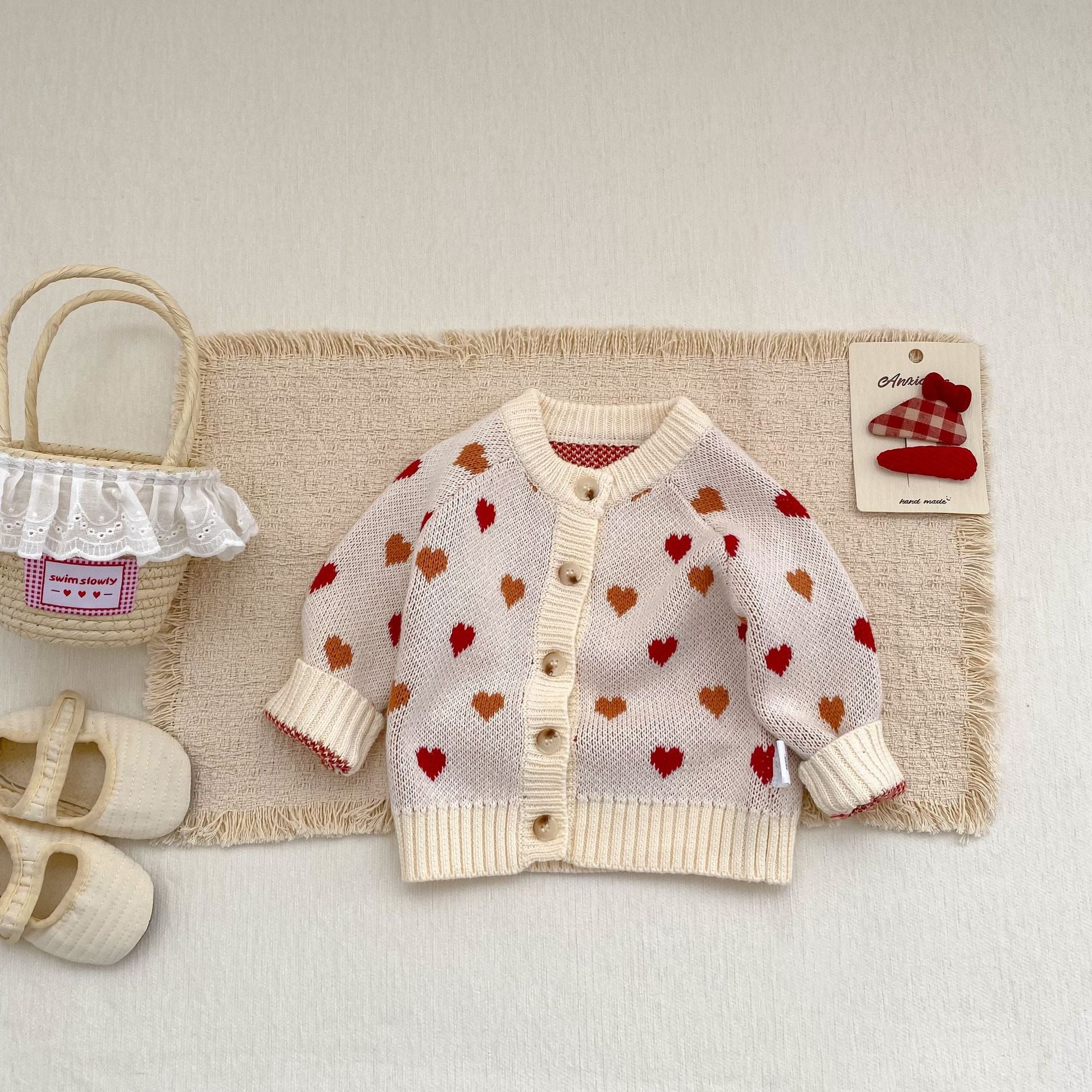 カーディガン・パーカー Heart Pattern Knitted Cardigan ハート柄 ニット カーディガン【mh0012173】