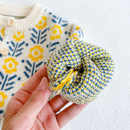 ロンパースセットアップ Jacquard Flower Knitted Set ジャガード フラワー ニット セットアップ【mh0011987】