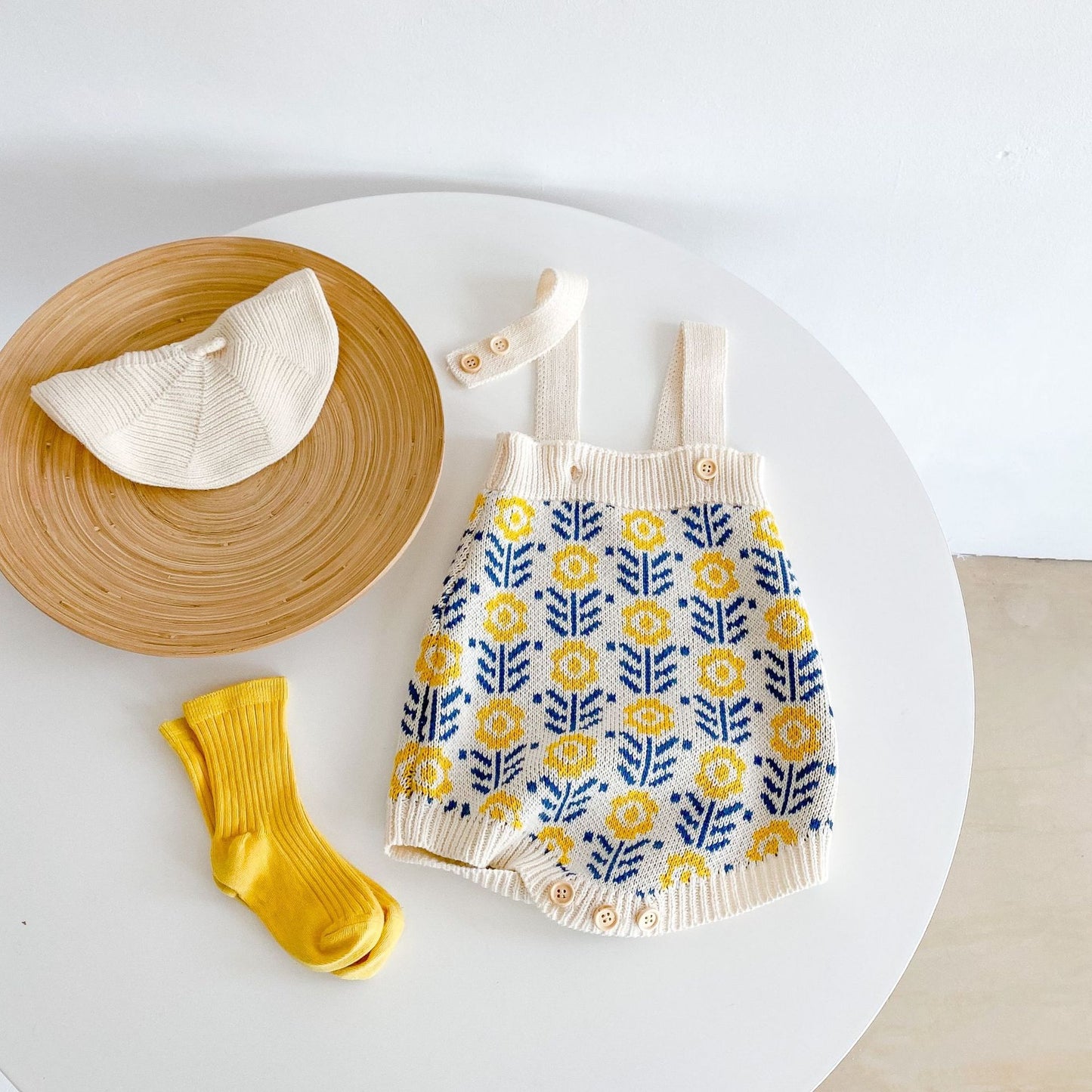 ロンパースセットアップ Jacquard Flower Knitted Set ジャガード フラワー ニット セットアップ【mh0011987】