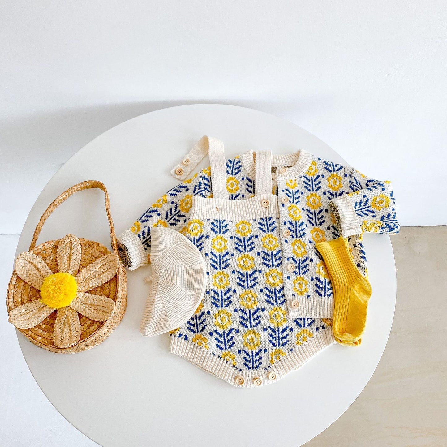 ロンパースセットアップ Jacquard Flower Knitted Set ジャガード フラワー ニット セットアップ【mh0011987】