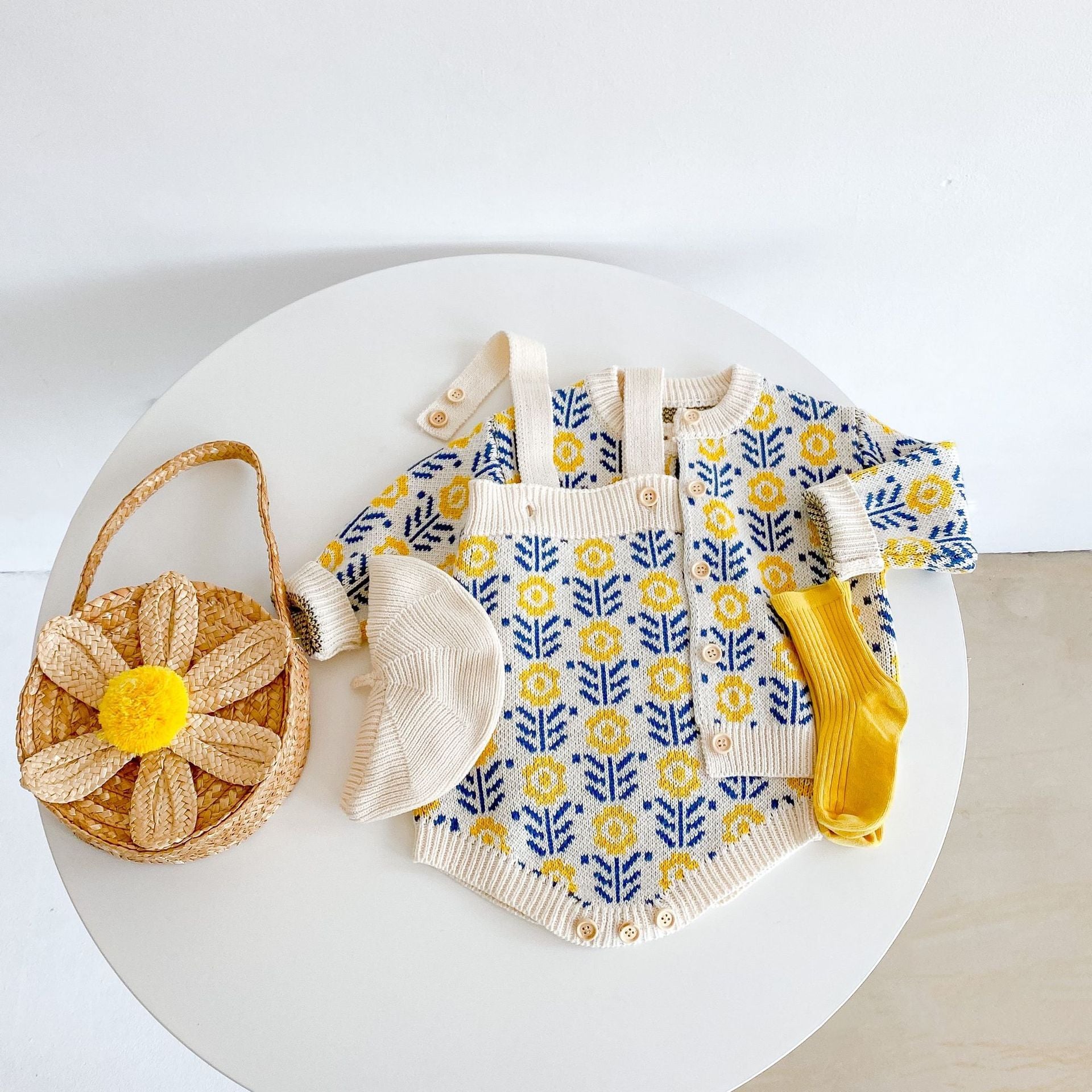 ロンパースセットアップ Jacquard Flower Knitted Set ジャガード フラワー ニット セットアップ【mh0011987】