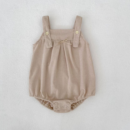 ノースリーブロンパース Khaki / 66cm Bow Corduroy Romper リボン コーデュロイ 長袖ロンパース【mh0012185】