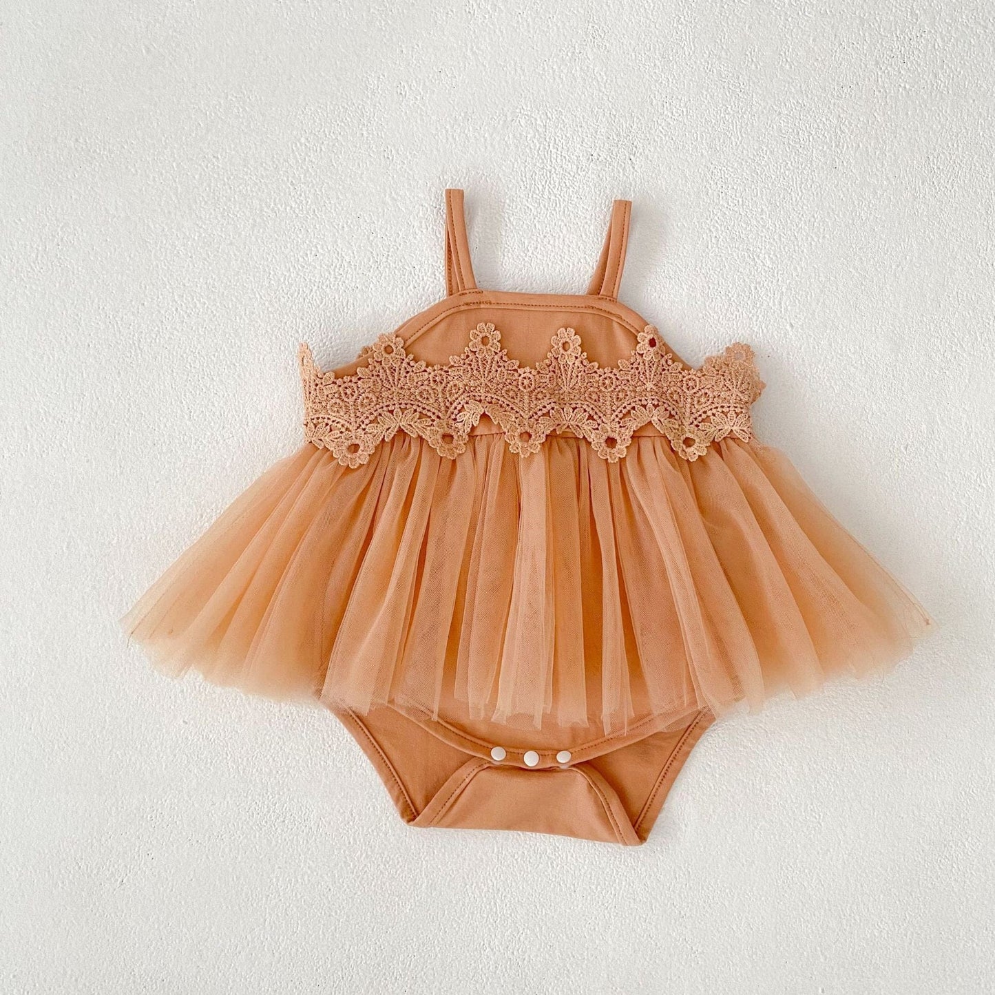 ノースリーブロンパース Khaki / 66cm レースチュールスカートキャミソールドレスロンパース【mh0010154】