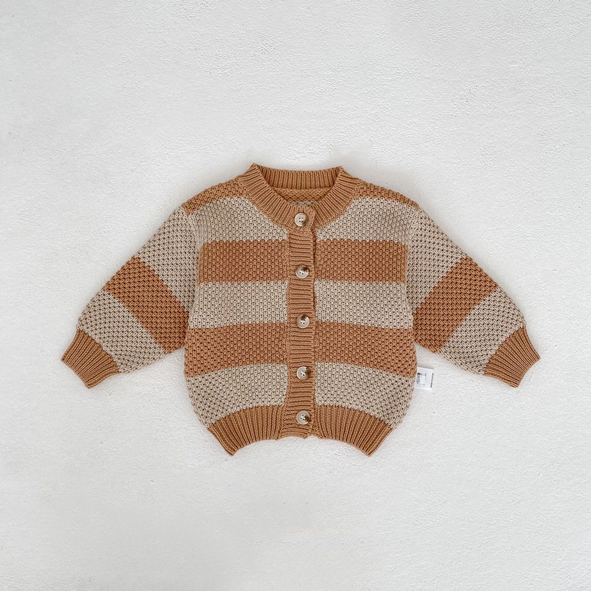 カーディガン・パーカー Khaki / 66cm Striped Cotton Knitted Cardigan ボーダー コットン ニット カーディガン【mh0012177】