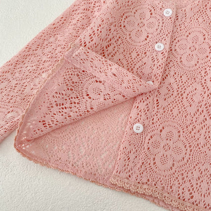 カーディガン・パーカー Lace Flower Knitted Cardigan レース フラワー 透かし編み カーディガン【mh0012164】