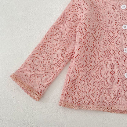 カーディガン・パーカー Lace Flower Knitted Cardigan レース フラワー 透かし編み カーディガン【mh0012164】