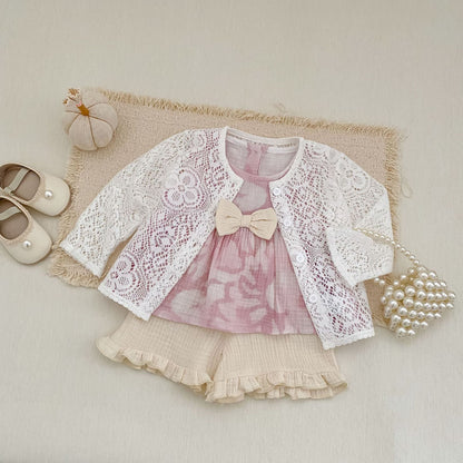 カーディガン・パーカー Lace Flower Knitted Cardigan レース フラワー 透かし編み カーディガン【mh0012164】