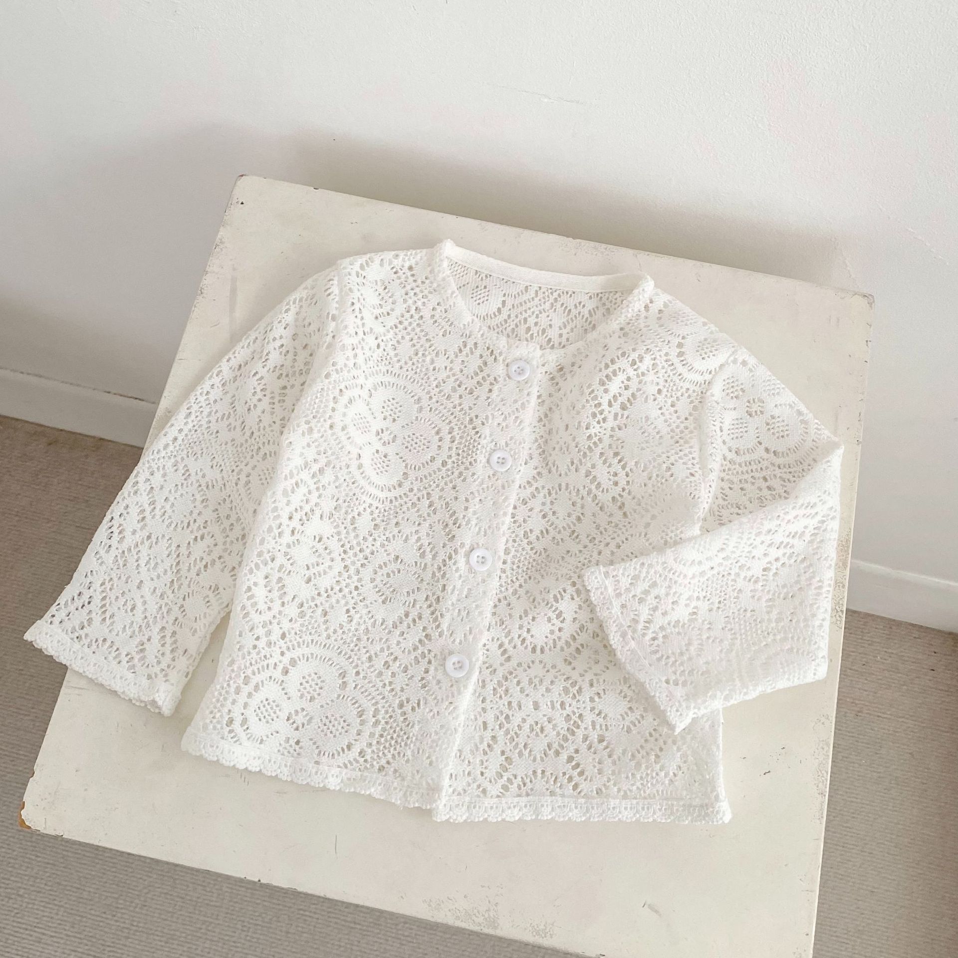 カーディガン・パーカー Lace Flower Knitted Cardigan レース フラワー 透かし編み カーディガン【mh0012164】