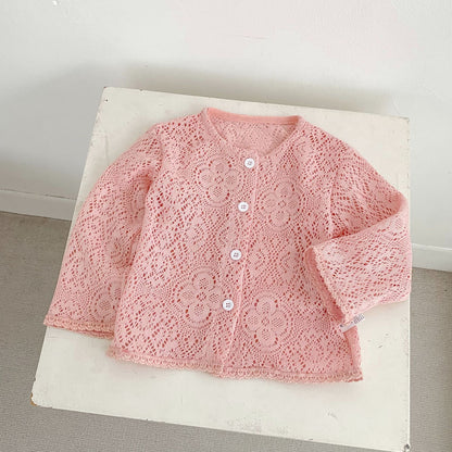 カーディガン・パーカー Lace Flower Knitted Cardigan レース フラワー 透かし編み カーディガン【mh0012164】