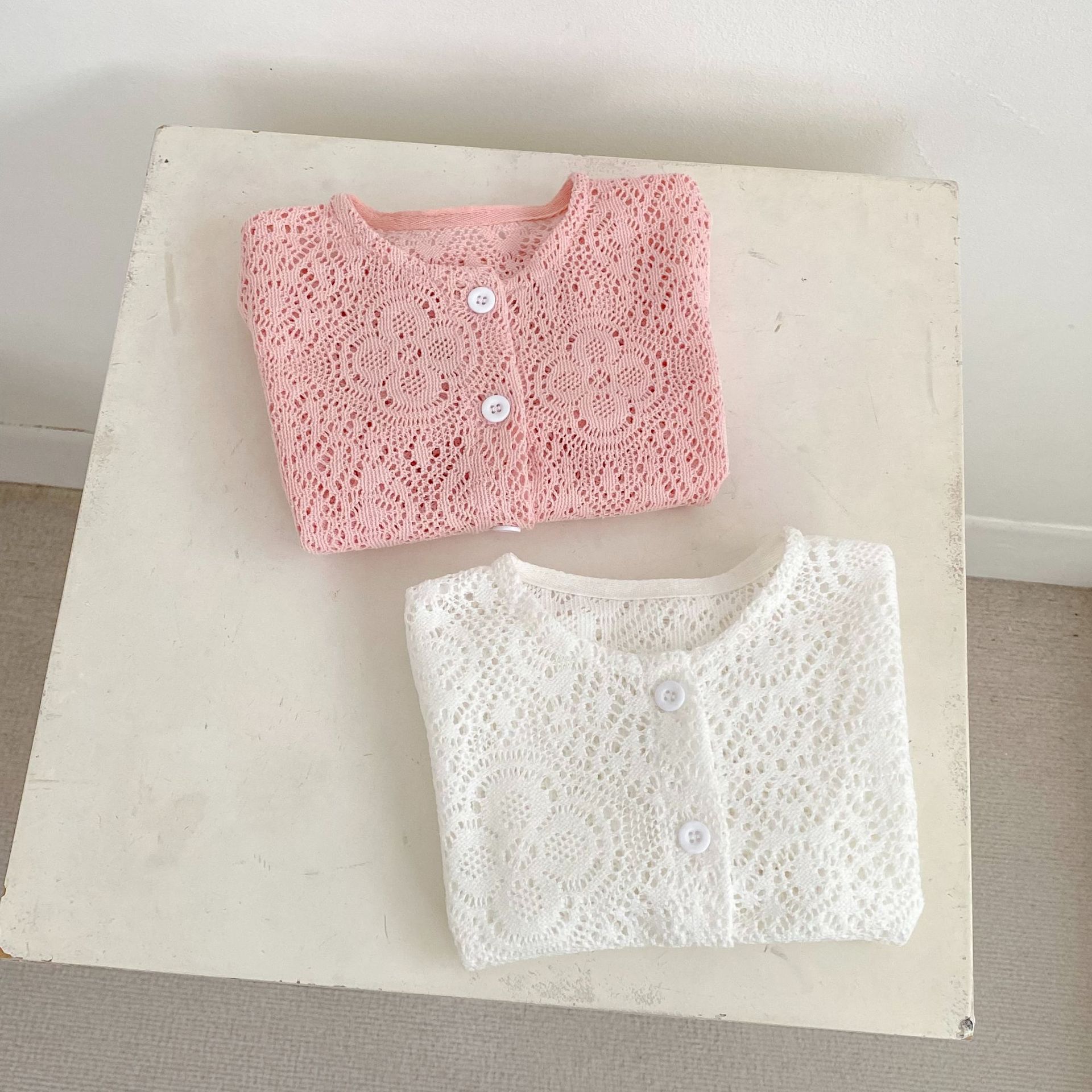 カーディガン・パーカー Lace Flower Knitted Cardigan レース フラワー 透かし編み カーディガン【mh0012164】