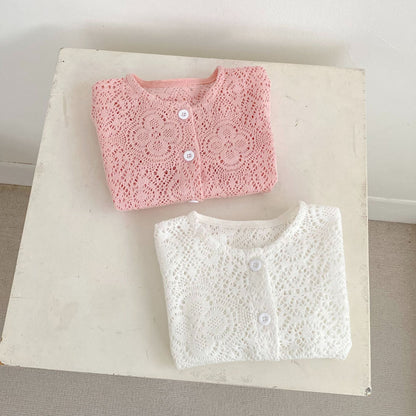カーディガン・パーカー Lace Flower Knitted Cardigan レース フラワー 透かし編み カーディガン【mh0012164】