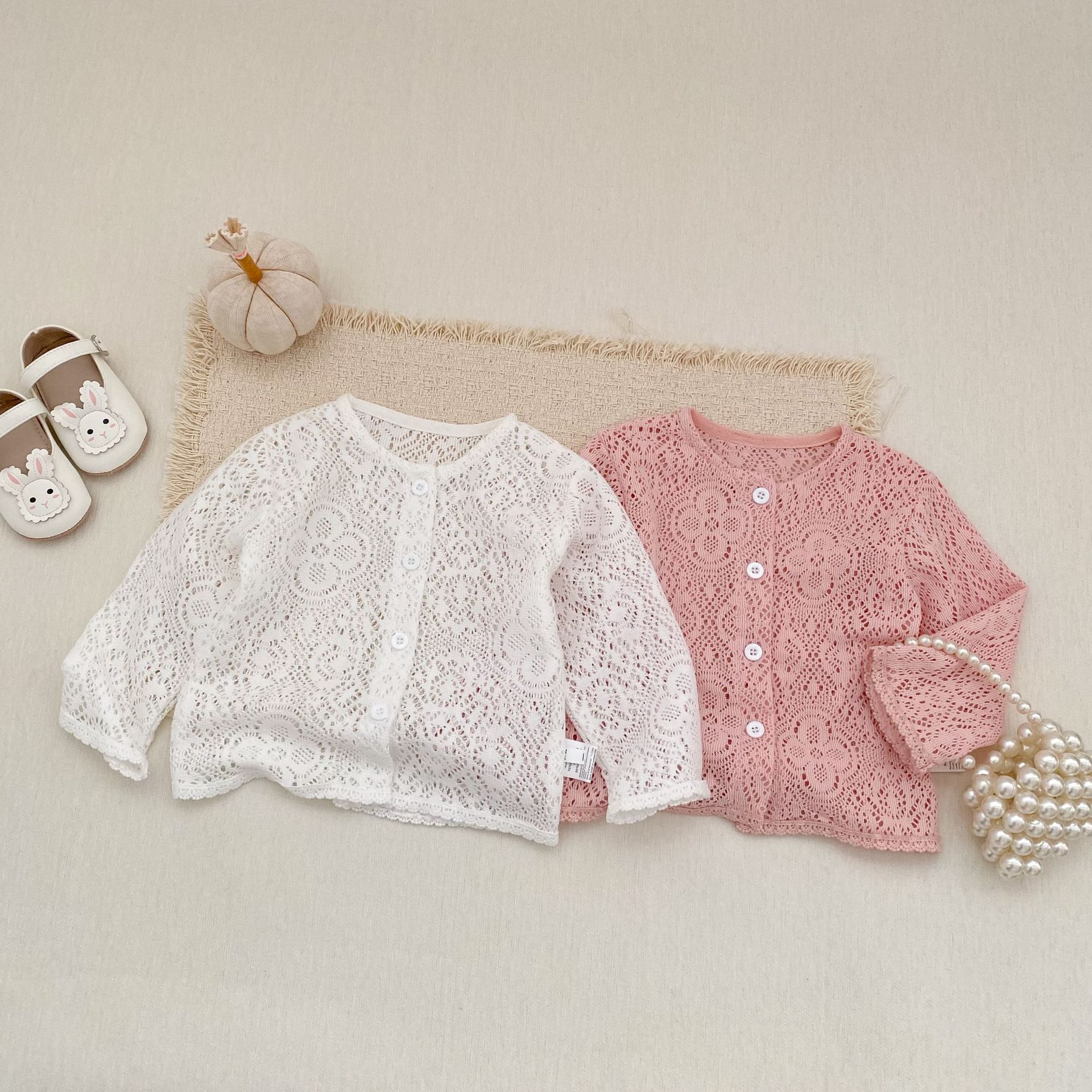 カーディガン・パーカー Lace Flower Knitted Cardigan レース フラワー 透かし編み カーディガン【mh0012164】