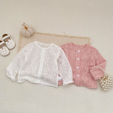 カーディガン・パーカー Lace Flower Knitted Cardigan レース フラワー 透かし編み カーディガン【mh0012164】