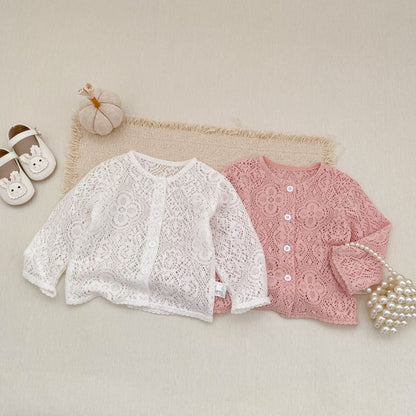 カーディガン・パーカー Lace Flower Knitted Cardigan レース フラワー 透かし編み カーディガン【mh0012164】