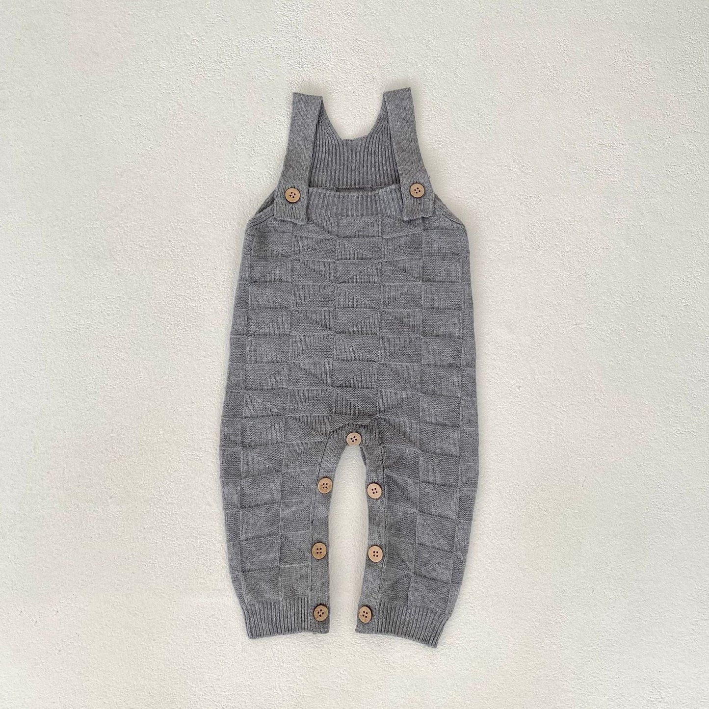 サロペットパンツ・サスペンダーパンツ Light Gray / 66cm 柄編みニットサロペットロンパース【mh0010847】
