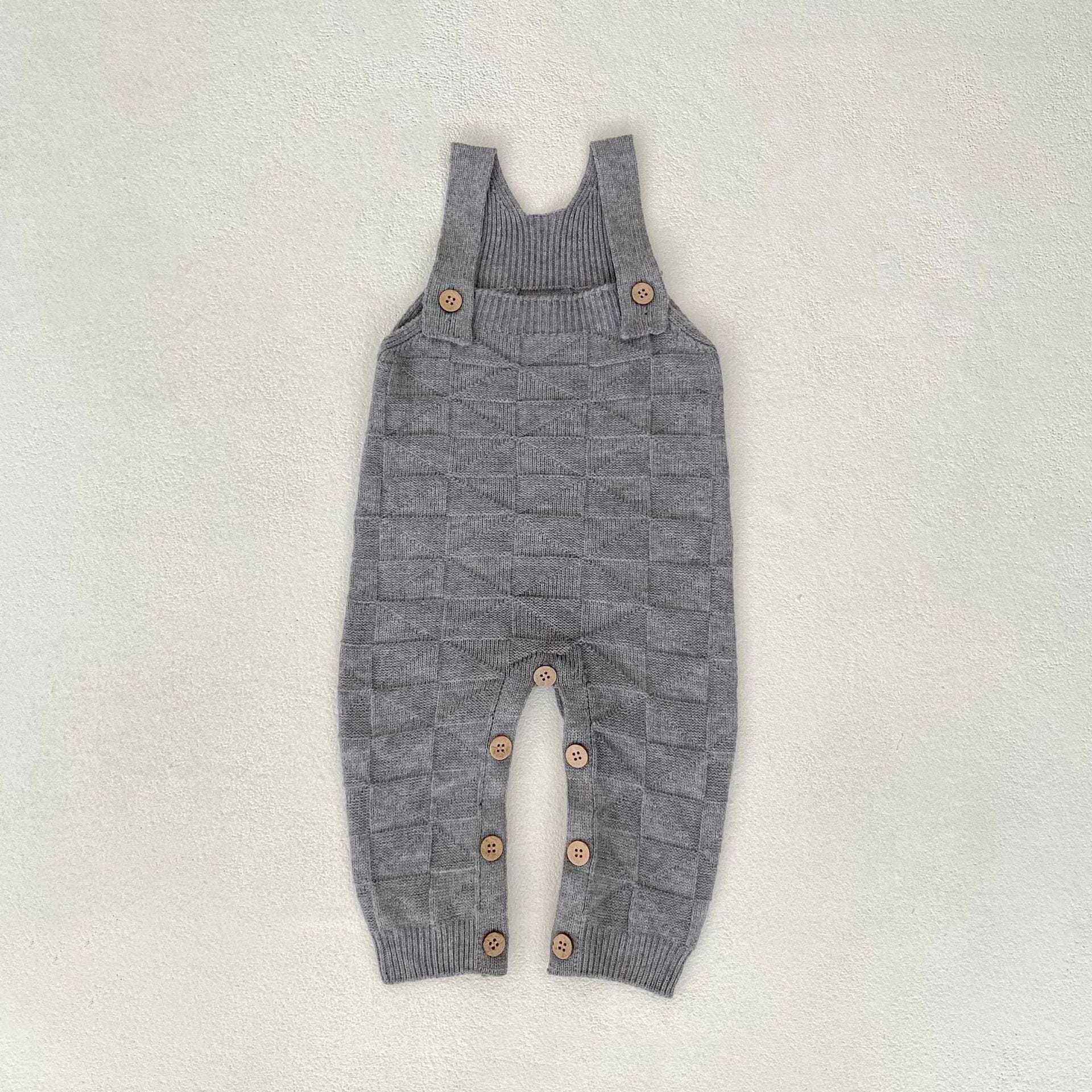 サロペットパンツ・サスペンダーパンツ Light Gray / 66cm 柄編みニットサロペットロンパース【mh0010847】