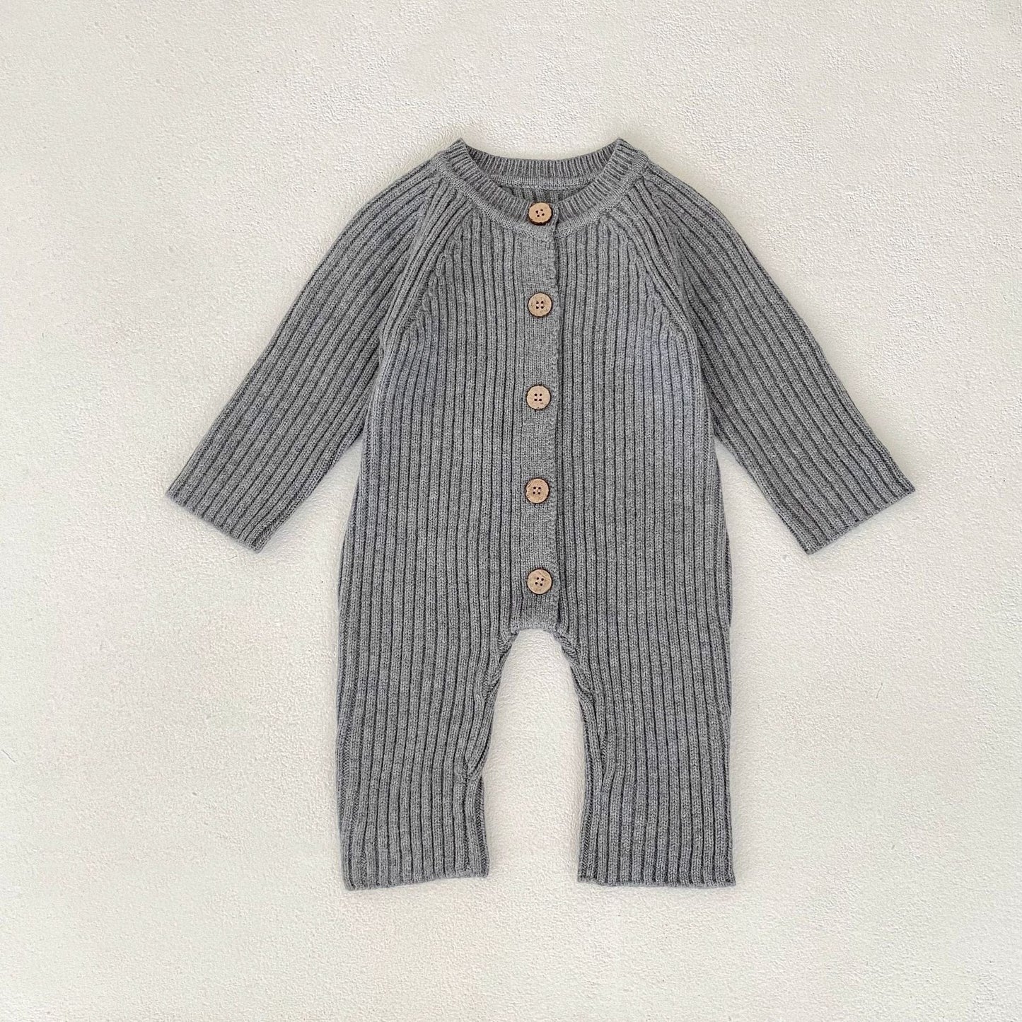 長袖ロンパース Light Gray / 66cm リブニット長袖ジャンプスーツ【mh0010849】