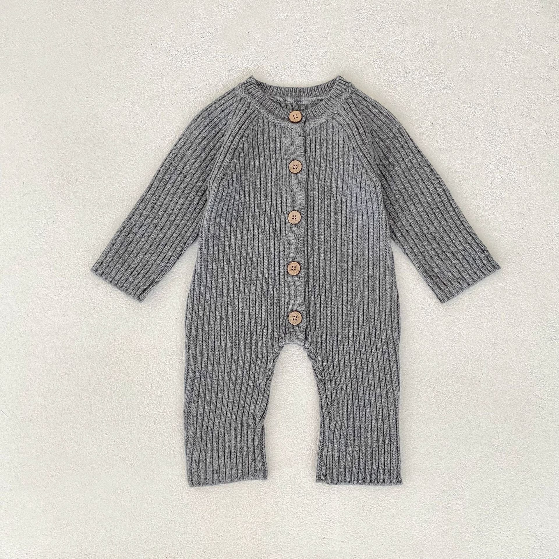 長袖ロンパース Light Gray / 66cm リブニット長袖ジャンプスーツ【mh0010849】