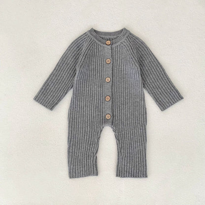 長袖ロンパース Light Gray / 66cm リブニット長袖ジャンプスーツ【mh0010849】