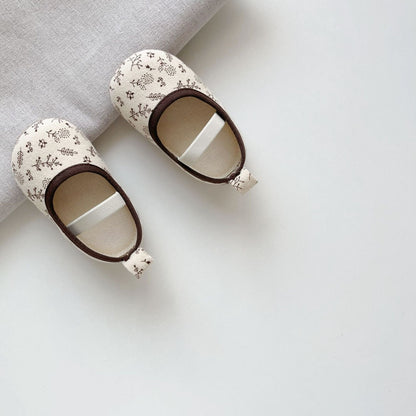 ベビー用靴 Light Yellow / S 小花柄ストラップバレエシューズ ソフトソールベビーシューズ ゴムバンド付き【mh0011072】