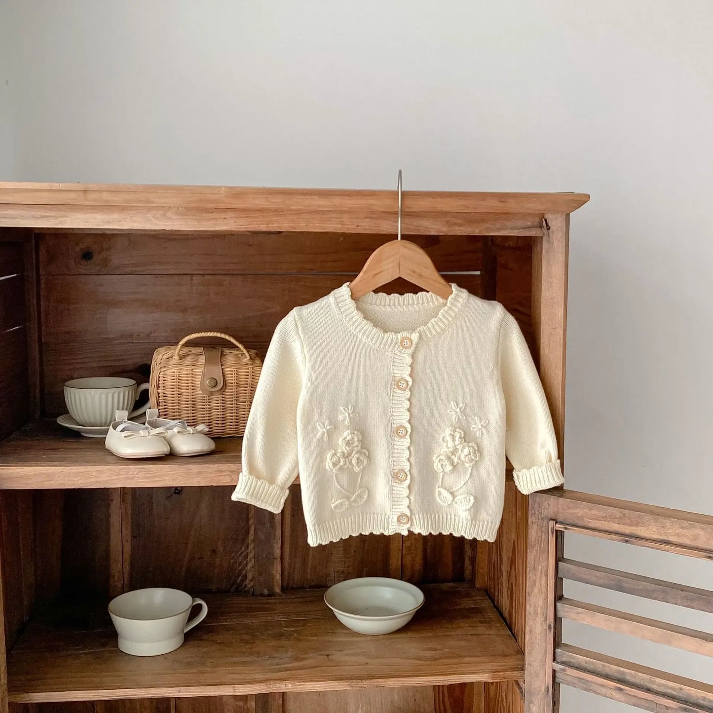 カーディガン・パーカー ベビーカーディガン フラワー花柄刺繍ニットジャケット【mh-0008742】
