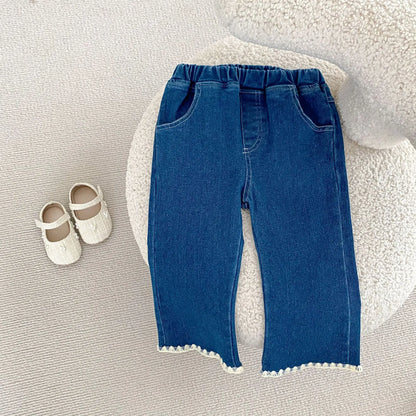 ノースリーブセットアップ キッズベスト/パンツ 刺繍ステッチバイピングデニムベスト/デニムフレアパンツ【mh-0008744】