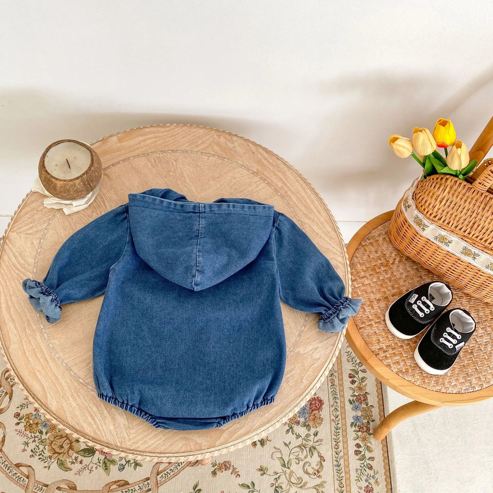 長袖ロンパース ベビーロンパース デニムフーディ長袖ボディスーツ【mh-0008748】