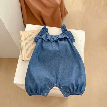 サロペットパンツ・サスペンダーパンツ ベビーサロペット デニムサスペンダーパンツ ノースリーブフリルジャンプスーツ【mh0004867】
