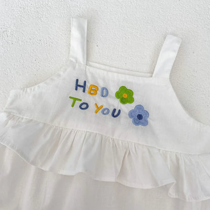 ノースリーブロンパース ベビーロンパース キャミソールフリルボディスーツ バースデー フラワー花柄刺繍【mh0004946】