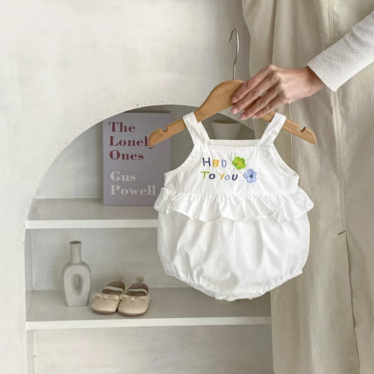 ノースリーブロンパース ベビーロンパース キャミソールフリルボディスーツ バースデー フラワー花柄刺繍【mh0004946】