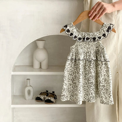 ノースリーブワンピース ベビーキッズワンピース サンドレス サマードレス ノースリーブ フラワー花柄刺繍 リゾート【mh0005103】