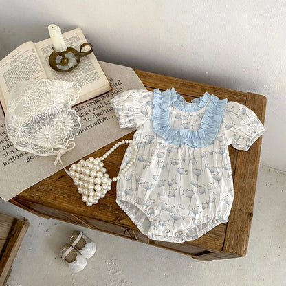 半袖ロンパース ベビーロンパース/キッズワンピース フリル 半袖 たんぽぽプリント リンクコーデ 姉妹 お揃いコーデ【mh0005392】