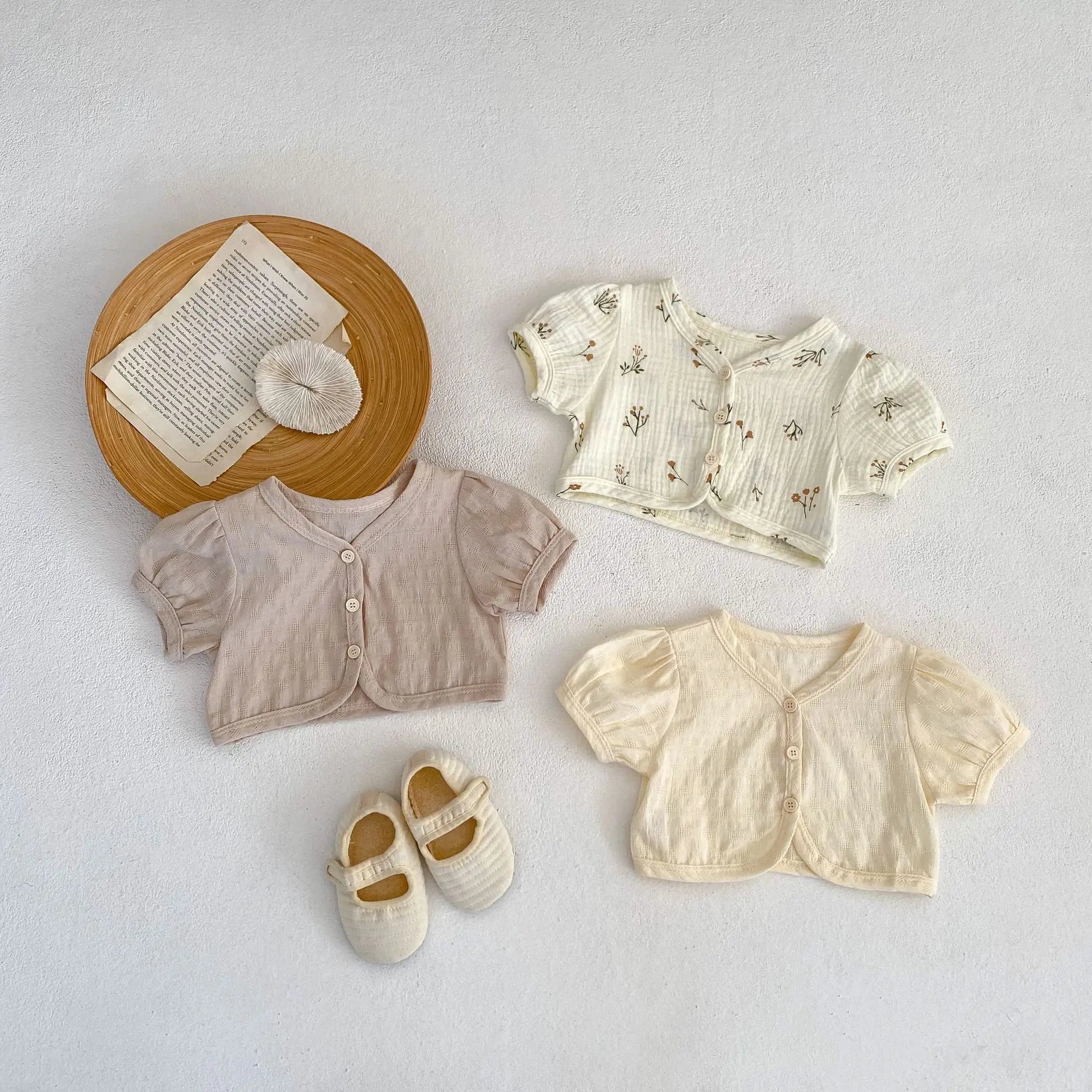 カーディガン・パーカー ベビーカーディガン 半袖ショートカーディガン ボレロ 無地/フラワープリント【mh0005881】